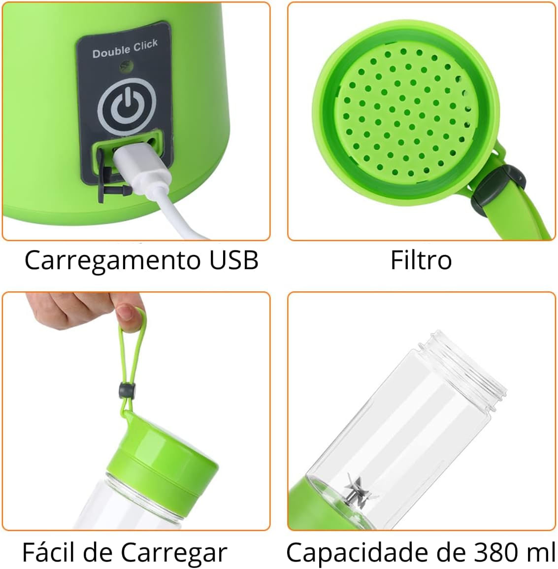Mini Liquidificador Portátil Take Juice Cup 6 Lâminas Recarregável - Garrafa Portatil USB Rosa