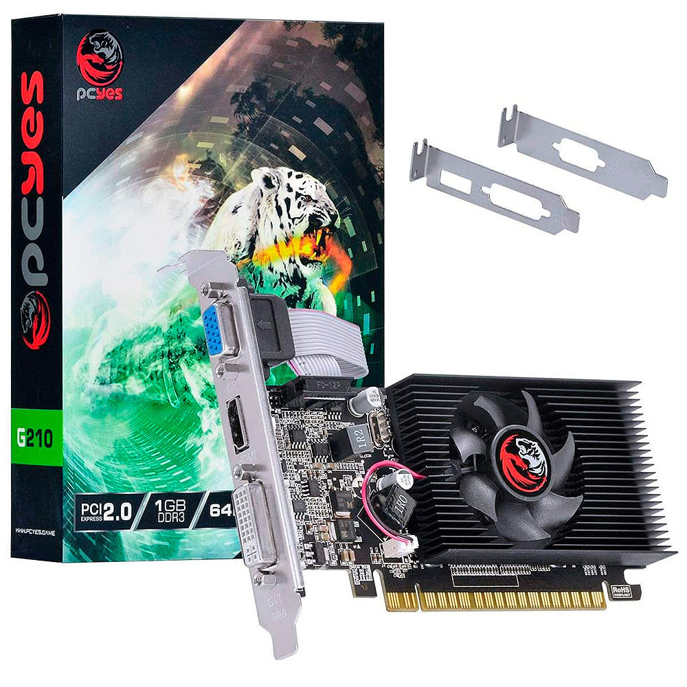 Placa de Vídeo PCYes GeForce G210 Low Profile 1GB DDR3 64Bit - PVG2101GBR364LP Preto