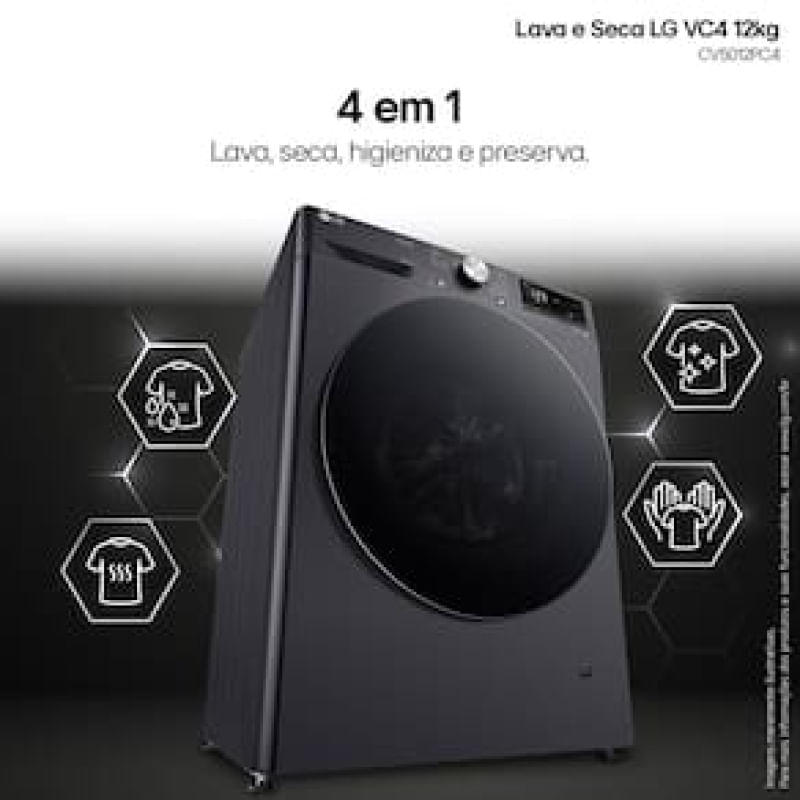Lava e Seca LG Smart VC4 CV5012PC4A Inox Look com Inteligência Artificial AI DD - 12kg/7kg Inox / 110