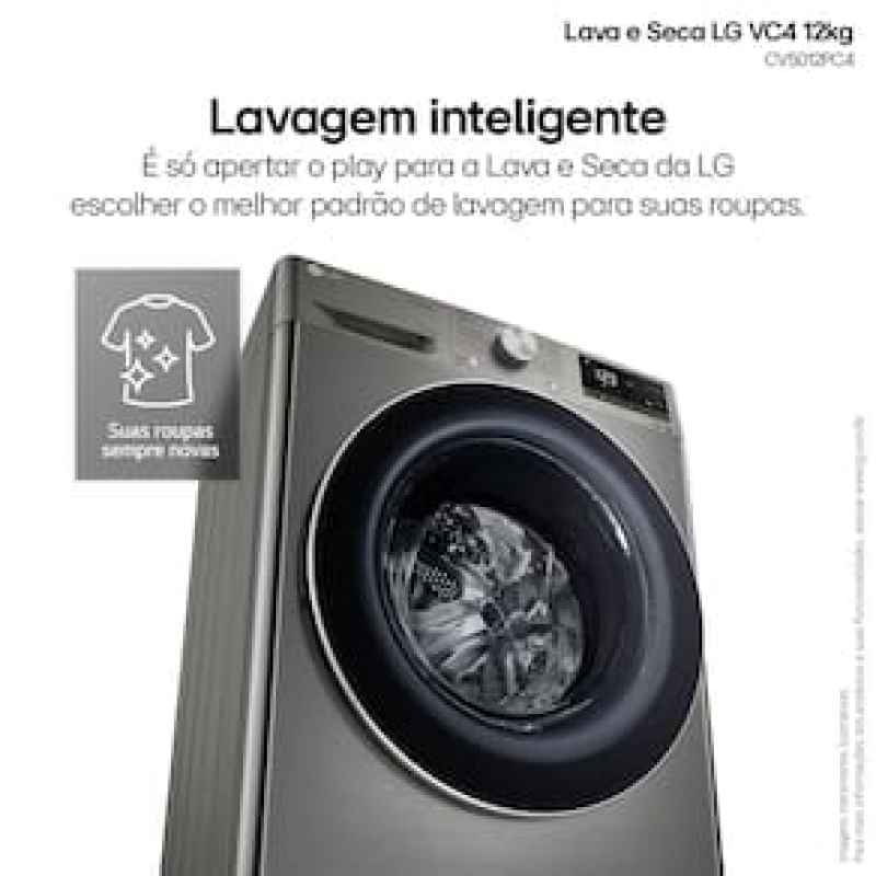 Lava e Seca LG Smart VC4 CV5012PC4A Inox Look com Inteligência Artificial AI DD - 12kg/7kg Inox / 110
