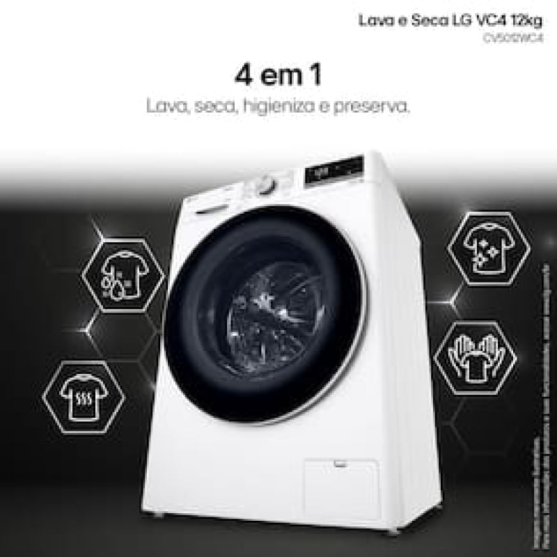 Lava e Seca LG Smart VC4 CV5012WC4 Branca com Inteligência Artificial AIDD  12kg/7kg Branco / 110