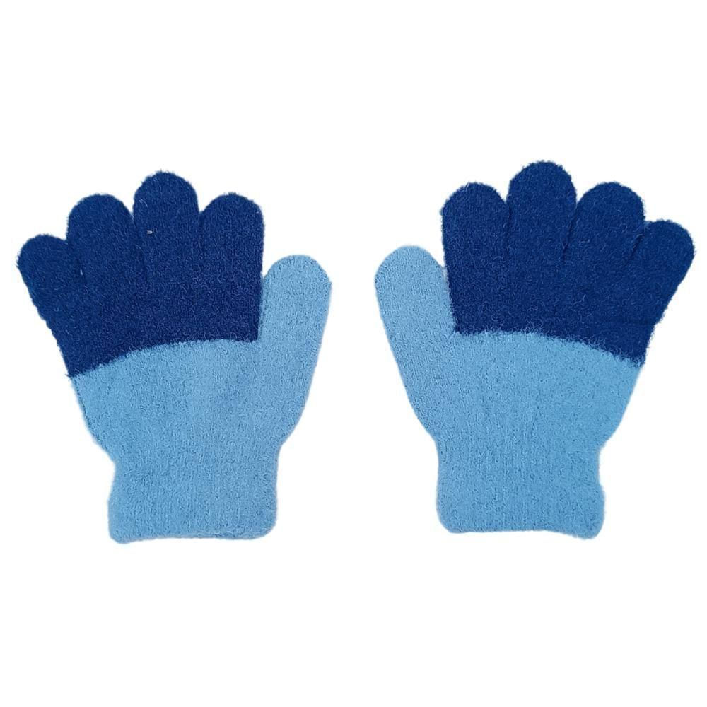 Luva Infantil Térmica De Inverno Pelúcia Tricotada Coloridas Azul E Azul Escuro