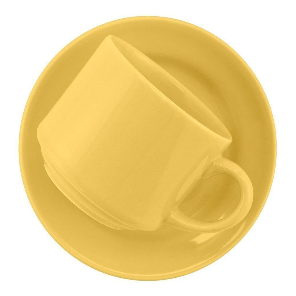 Kit 8 Xícaras Com Pires Biona Amarelo Oxford® Cerâmica 180ml