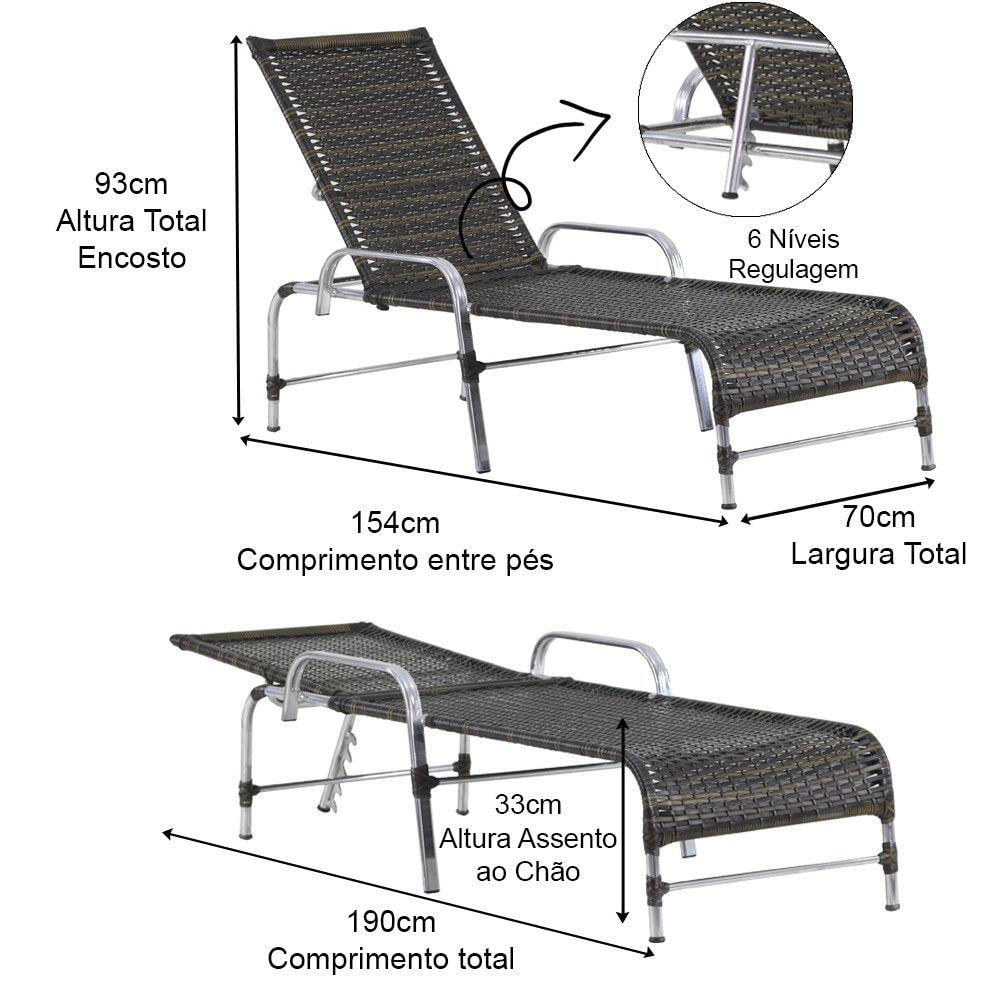 Kit 2 Cadeiras Espreguiçadeiras Catar E Mesa Garden Trama Pedra Ferro