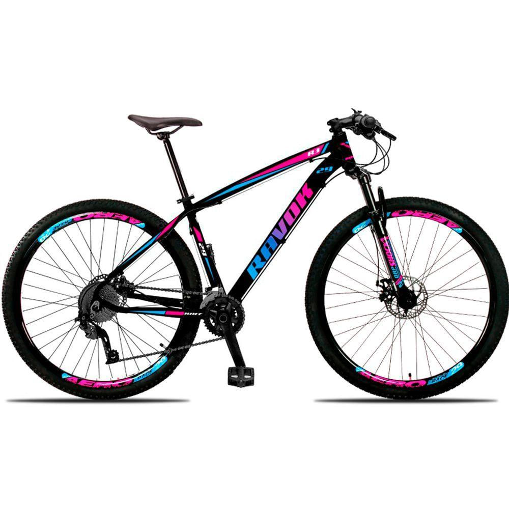 Bicicleta Alumínio Aro 29 Freio Hidraulico 24 Velocidades Cor:azul E Rosa;tamanho:19"