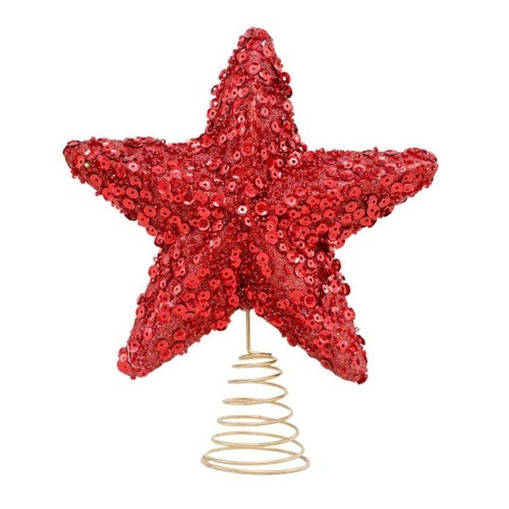 Estrela Ponta De árvore Natalina Vermelha Glitter 15cm Ht9248