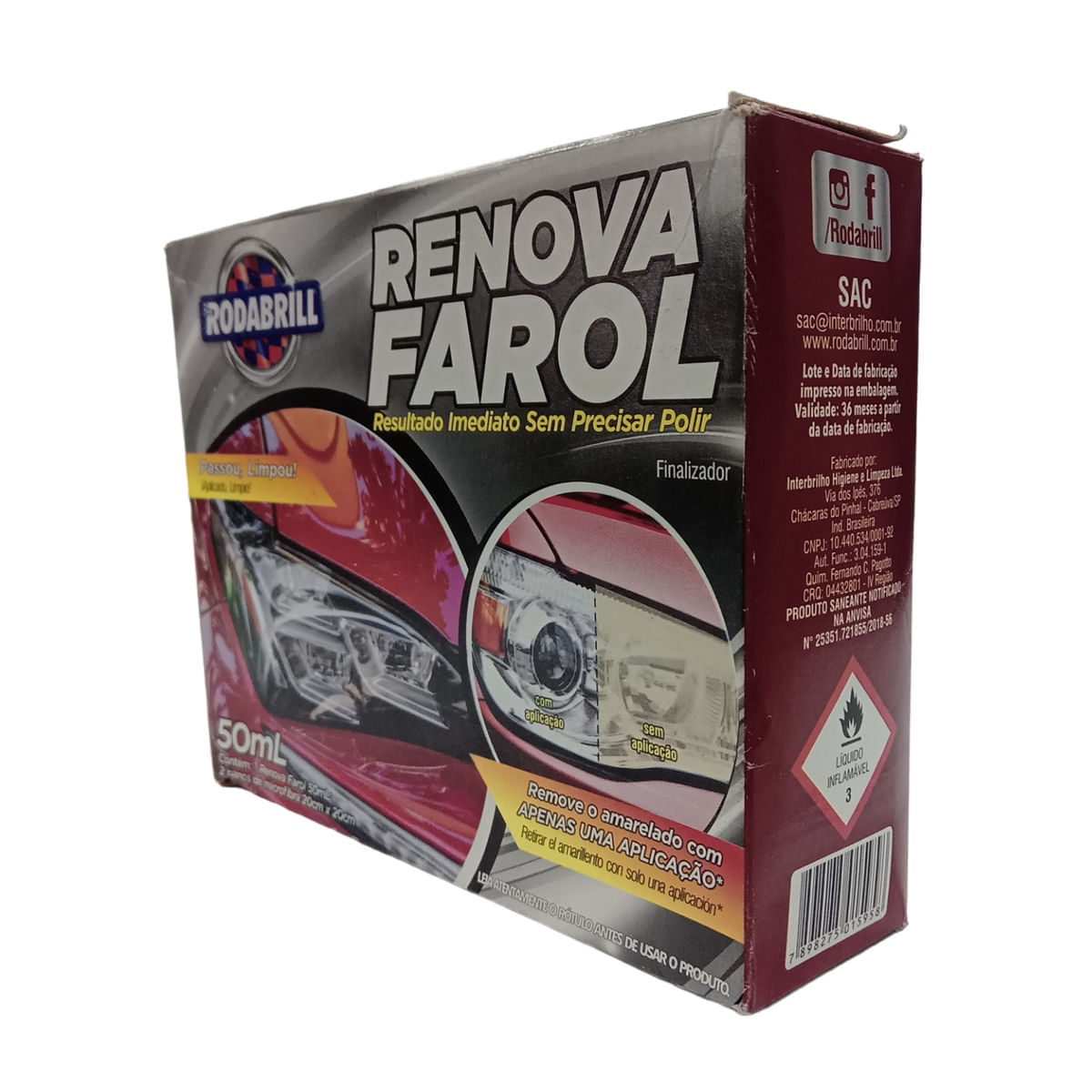 Renovador de Farol Rodabrill 50ml ( Acompanha 2 Panos de Microfibra)
