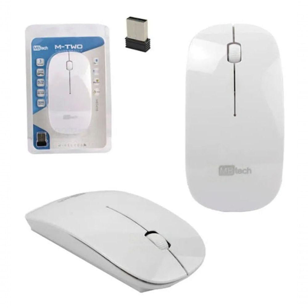 Mouse Wireless M-two 1600 Dpi Com 3 Botões Branco Mbtech Ly84118