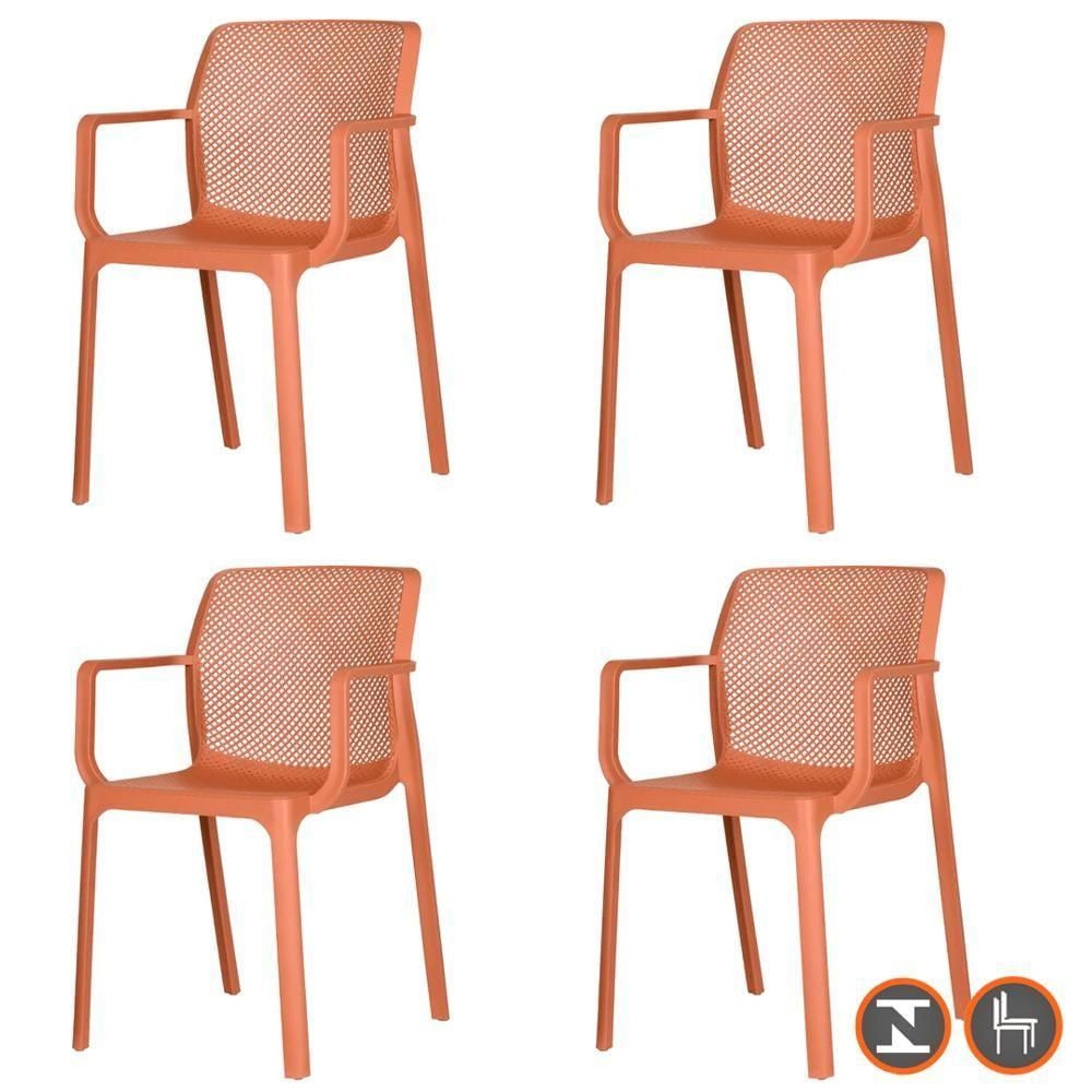 Kit 4 Cadeiras Com Braços Empilhavel Inmetro Sardenha Vega Fratini Polipropileno Terracota