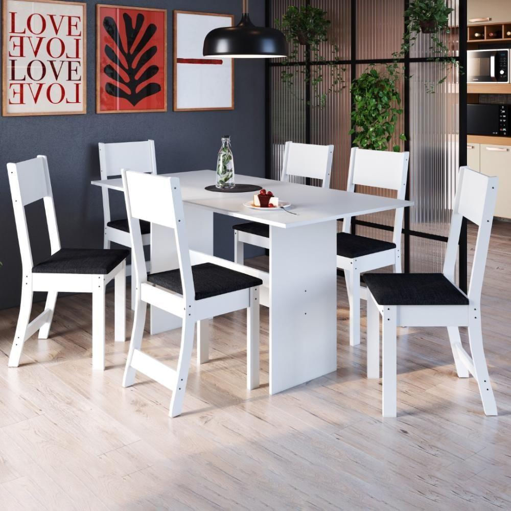 Conjunto Sala De Jantar Fidelitá Siena Com 6 Cadeiras Branco Assento Preto