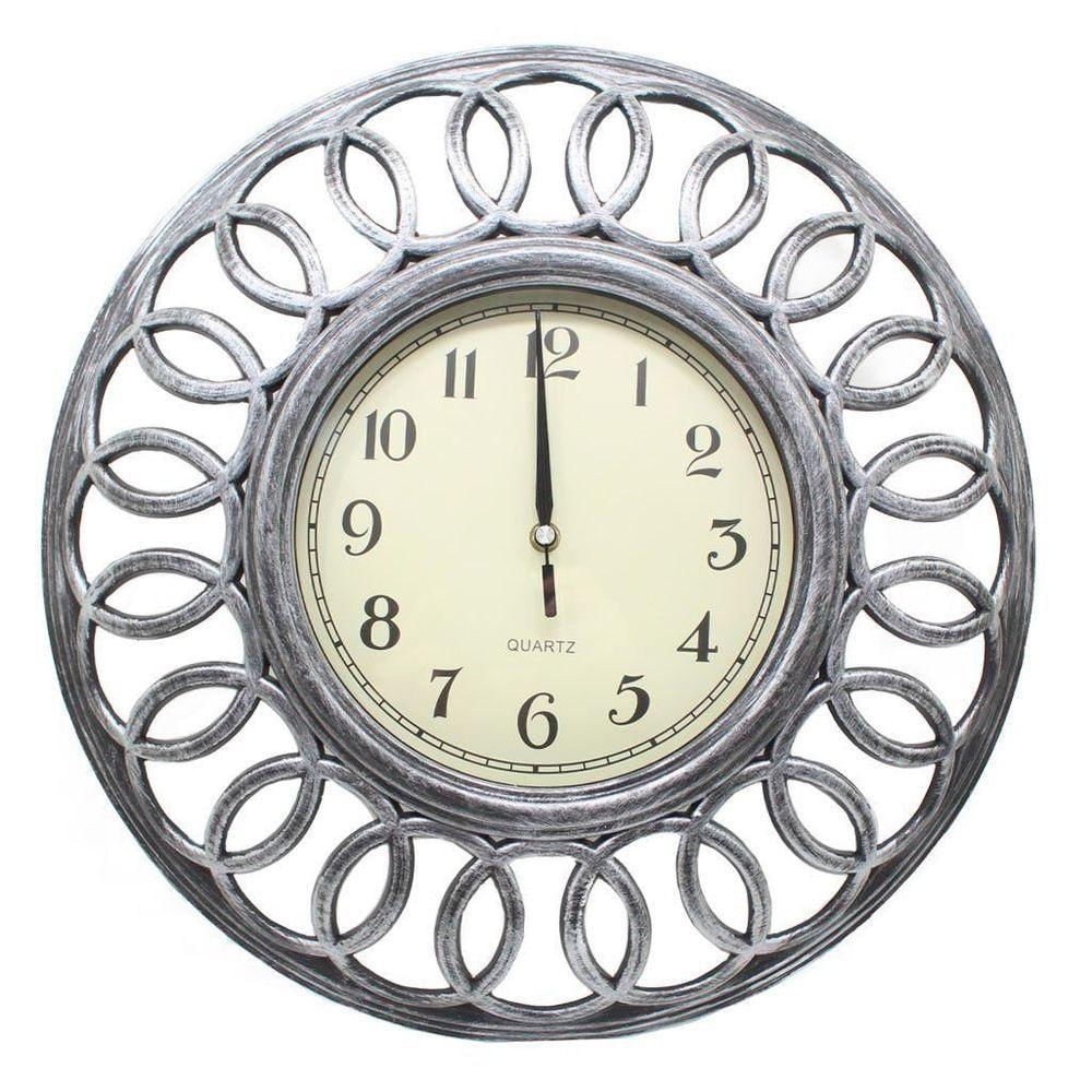 Relógio De Parede Decorativo Grande Prata Sala Escritório 46,5cm