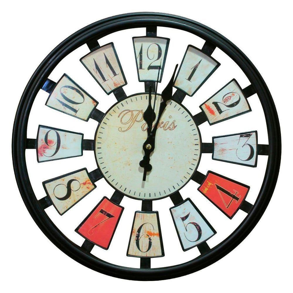 Relógio De Parede Decorativo Preto Sala Escritório 37,5cm