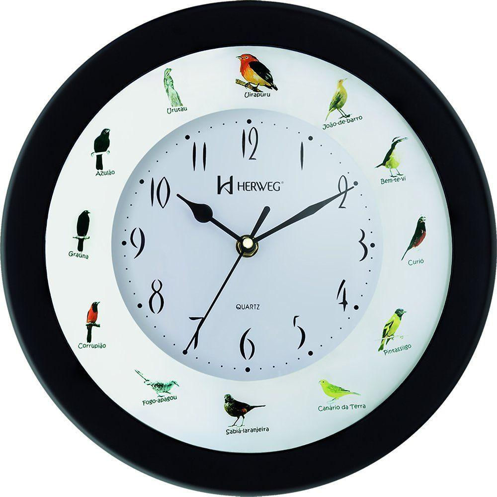 Relógio Parede Canto De Pássaros Passarinho Brasileiros Ref. - 6370 - C- 1 Ano Garantia Preto