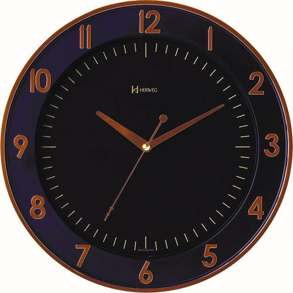 Relógio Parede 35cm Preto Tic-tac Dourado Ouro Herweg 6803