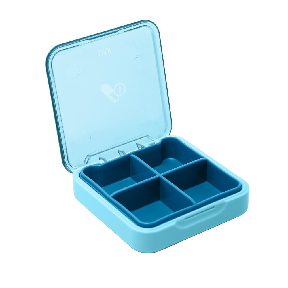 Porta Comprimidos Plástico 4 Divisórias Azul 7,5X 7,5X 2,5Cm