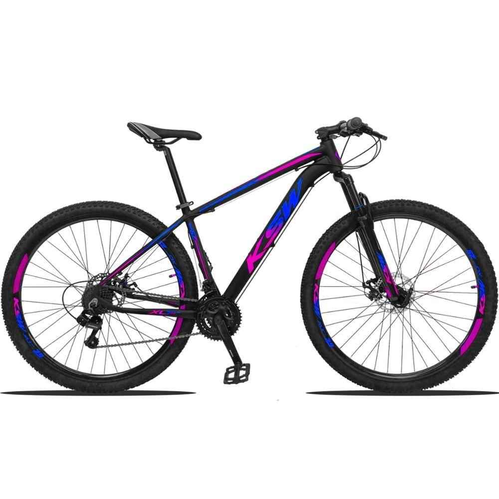 Bicicleta Aro 29 Ksw 24v Cambio Traseiro Acera Freio A Disco - - 21" Preto-Azul E Rosa