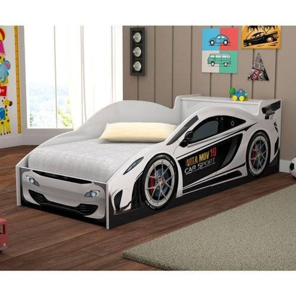 Cama Carro De Corrida 0,90 Branco Com Colchão