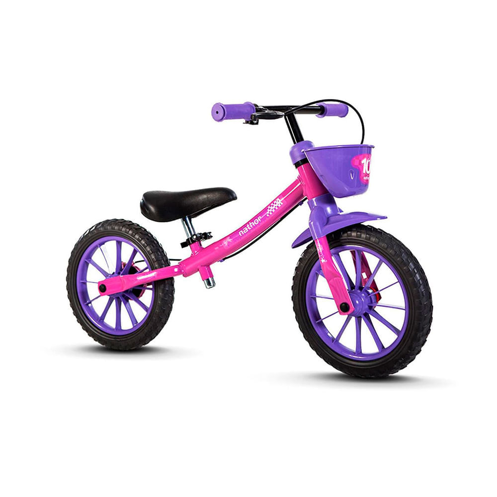 Bicicleta aro 12 Infantil Nathor BalanceBike Rosa/Roxo