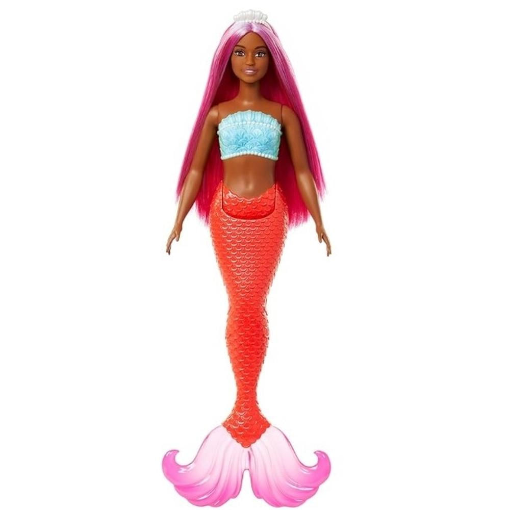 Boneca Barbie Sereia Cabelo Rosa Lilás Cauda Coral Acessórios Tiara HRR04 Mattel