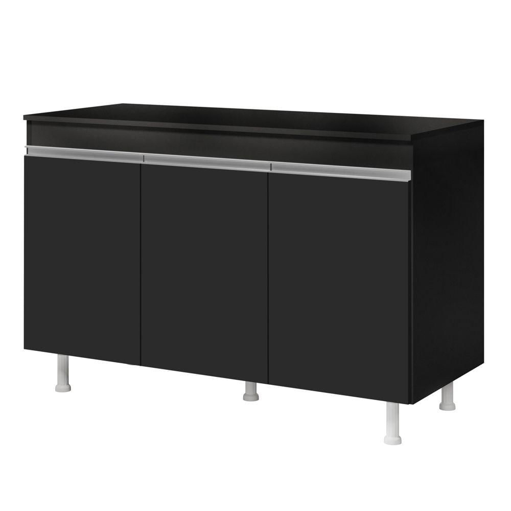 Balcão Buffet Gabinete De Cozinha Lux 120cm 100% Mdf Com Tampo 03 Portas Preto - Desk Design