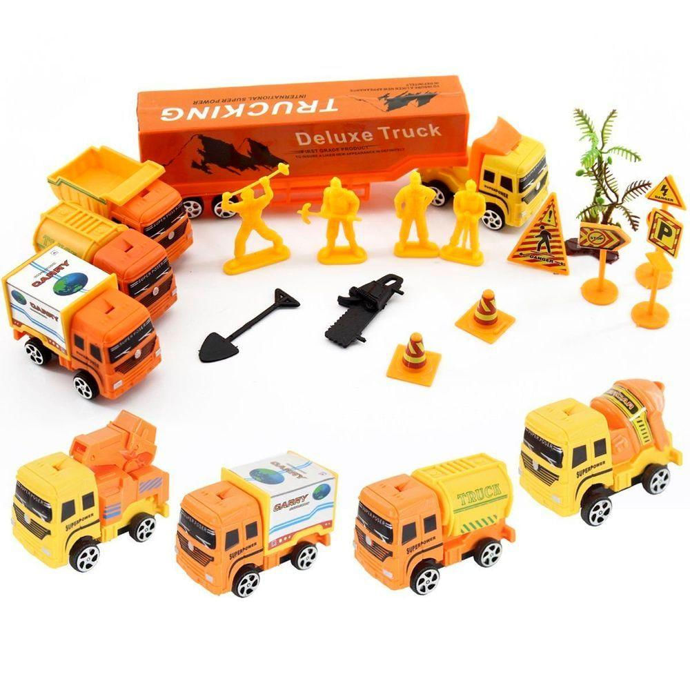 Kit Brinquedos Construção Caminhões A Fricção 21 Peças