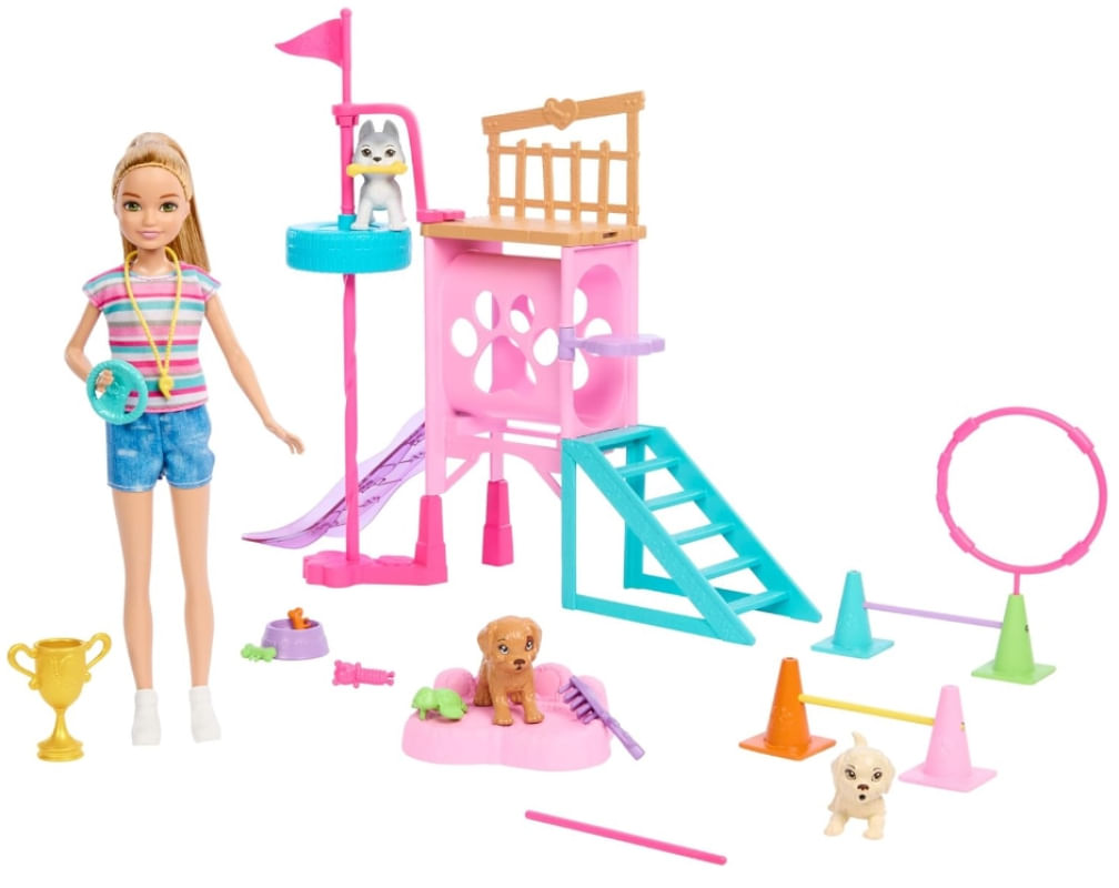 Barbie Boneca Stacie Treinamento Cachorrinhos Acessórios HRM10 Mattel