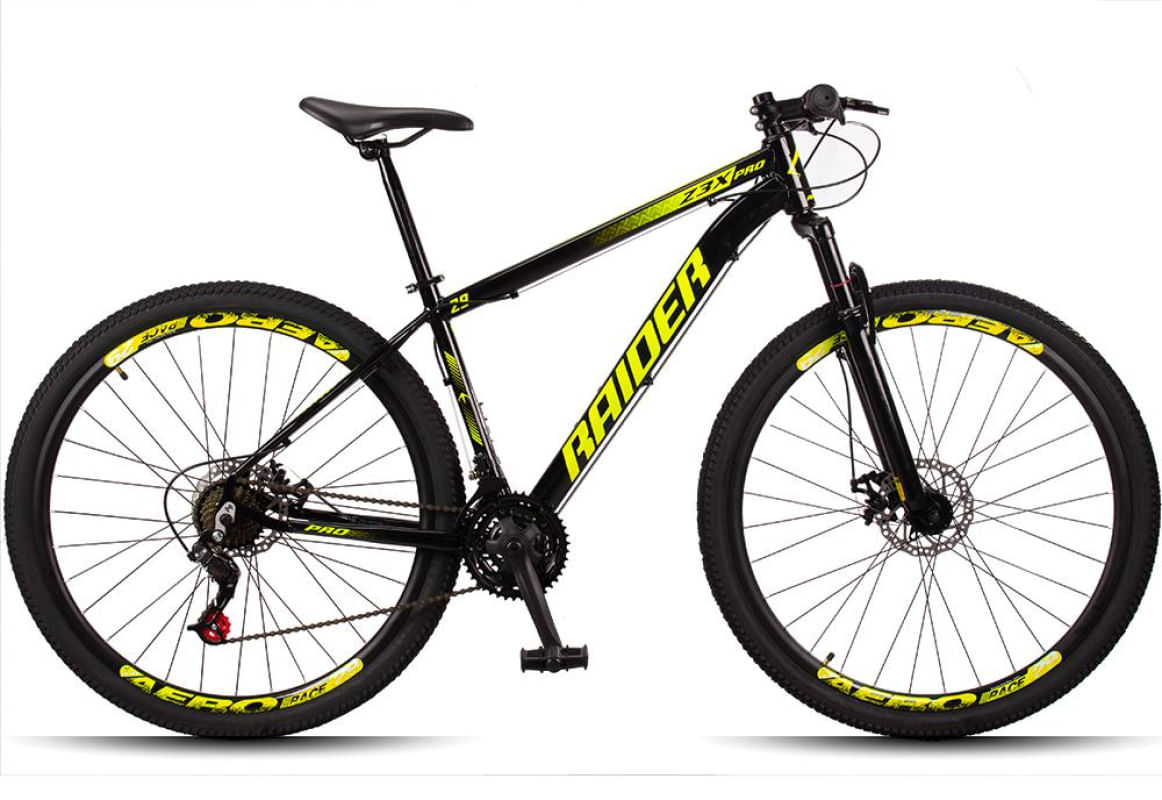 Bicicleta 29 Raider Z3X Pro 21V Freio a Disco e Suspensão Quadro Alumínio MTB 15 / Preto+Amarelo