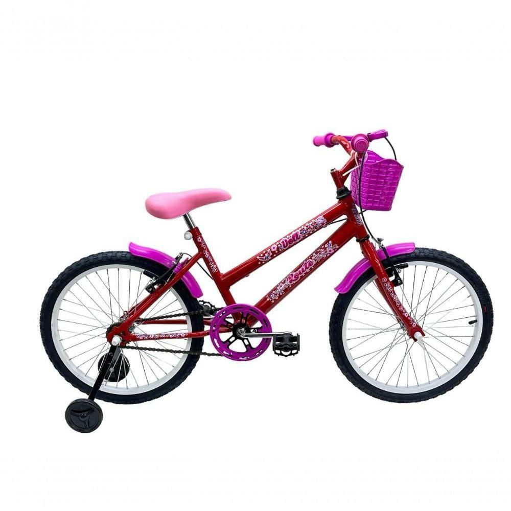 Bicicleta Infantil Aro 20 Feminina Doll + Rodinha Lateral Vermelho