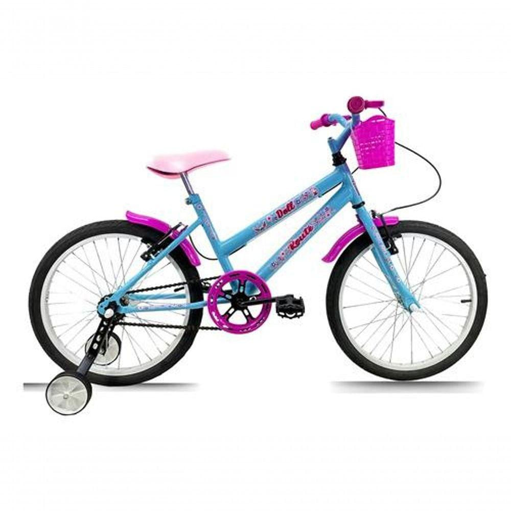 Bicicleta Infantil Aro 20 Feminina Doll + Rodinha Lateral - Azul Celeste