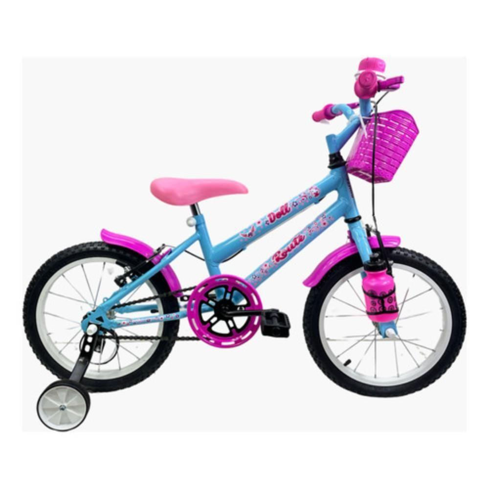 Bicicleta Infantil Aro 16 Feminina + Rodinhas Laterais Azul Celeste