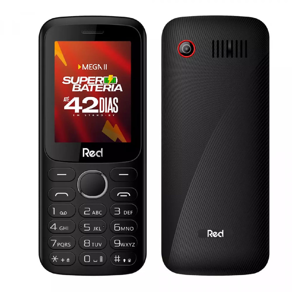 Celular Red Mobile Mega II M010G Tela 2.4" Câmera FM Wireless Vibracall Memória Expansível Até 32GB Preto-Vermelho