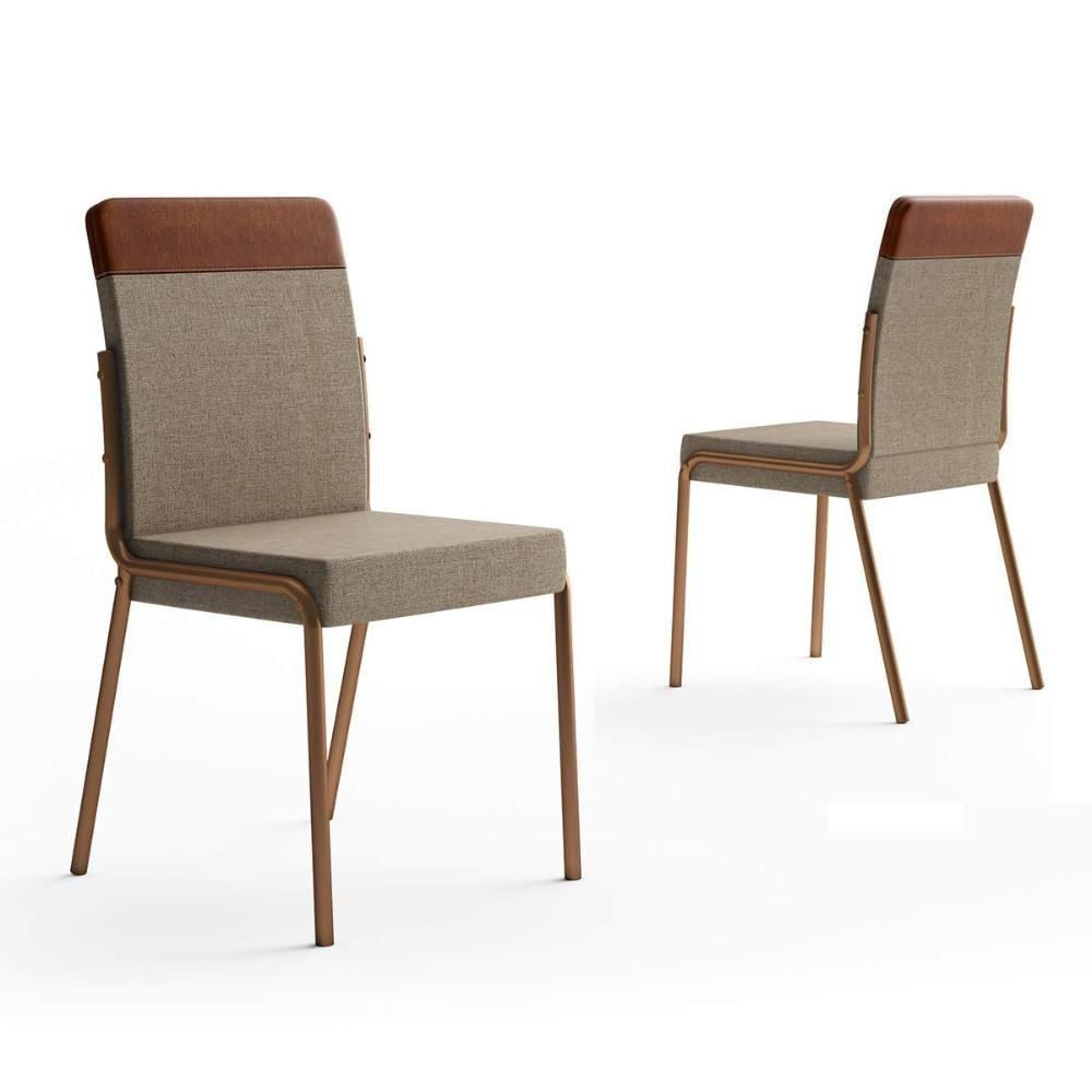 Conjunto 2 Cadeiras Duo 90cm Assento E Encosto Estofados Are Cor:areia Com Rosê Areia Com Rosê