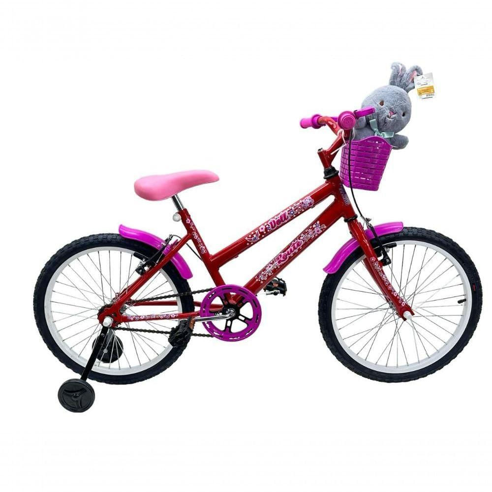 Bicicleta Infantil Super Páscoa Aro 20 Feminina Doll + Rodinha Lateral Vermelho