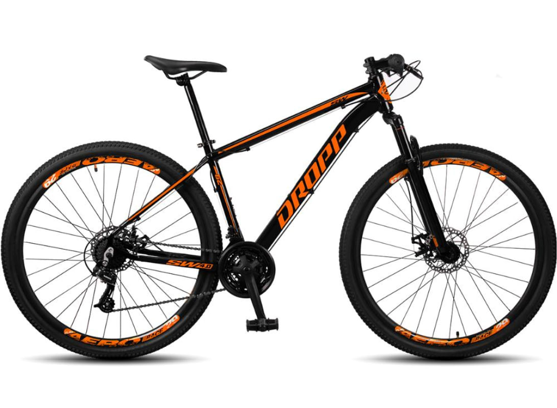 Bicicleta Aro 29 Dropp SW 24 Vel Câmbio Shimano Quadro Alumínio MTB 21 / Preto+laranja