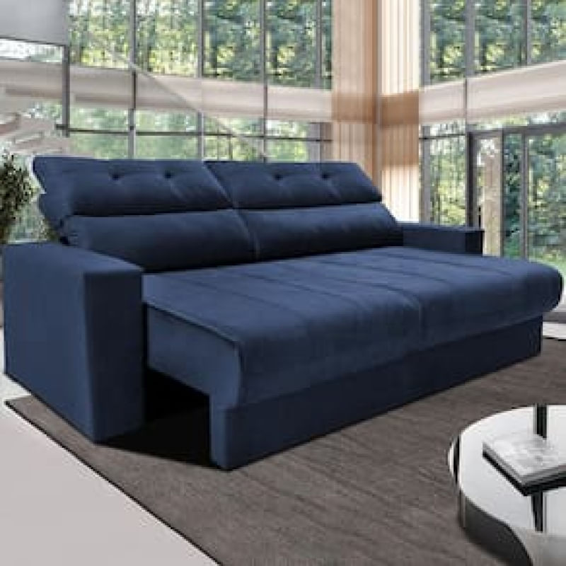 Sofá 3 lugares Cama Inbox Clean com assento Retrátil e encosto Reclinável em tecido Velusoft com 190 cm de largura Azul Petróleo