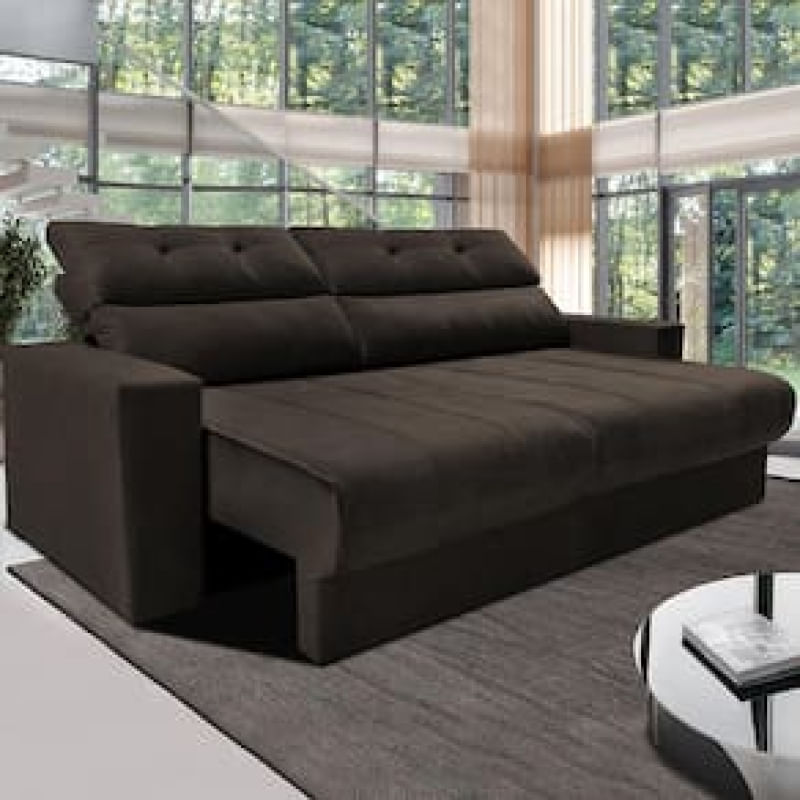 Sofá 3 lugares Cama inBox Clean com assento Retrátil e encosto Reclinável em tecido Velusoft com 170 cm de largura Marrom Cacau