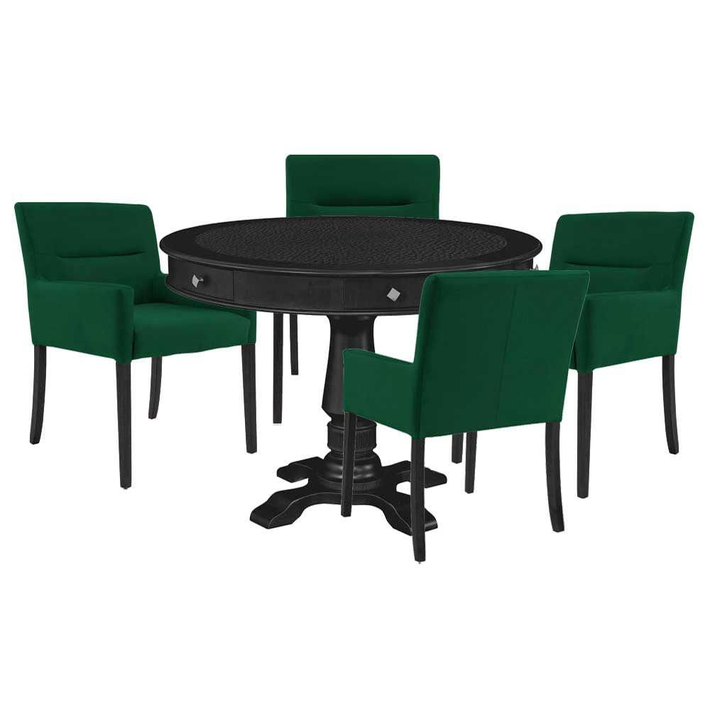 Mesa de Jogos Redonda Victoria Tampo Reversível + 4 Cadeiras