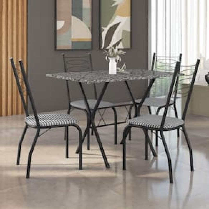Mesa de Jantar Retangular Fabone Miami com 4 Cadeiras Estofadas Preto