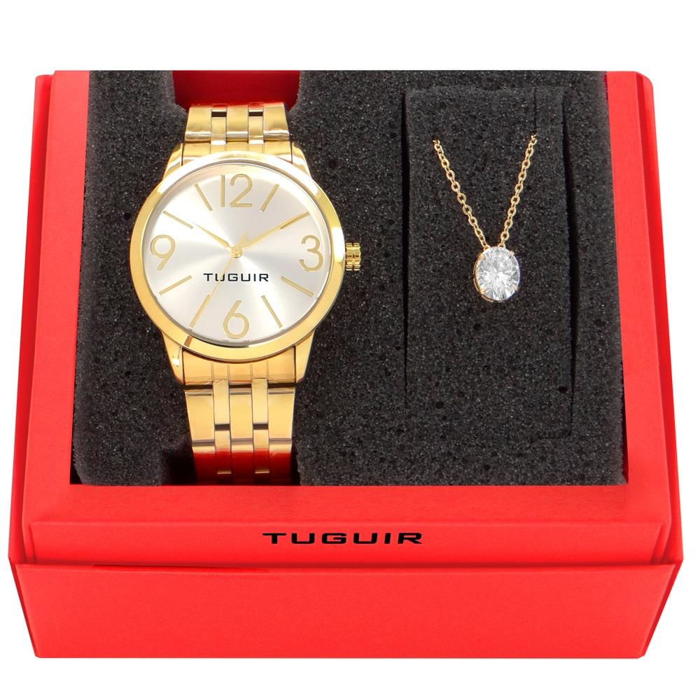Relógio Tuguir Feminino Ref: Tg148 Tg35014 Dourado + Semijoia