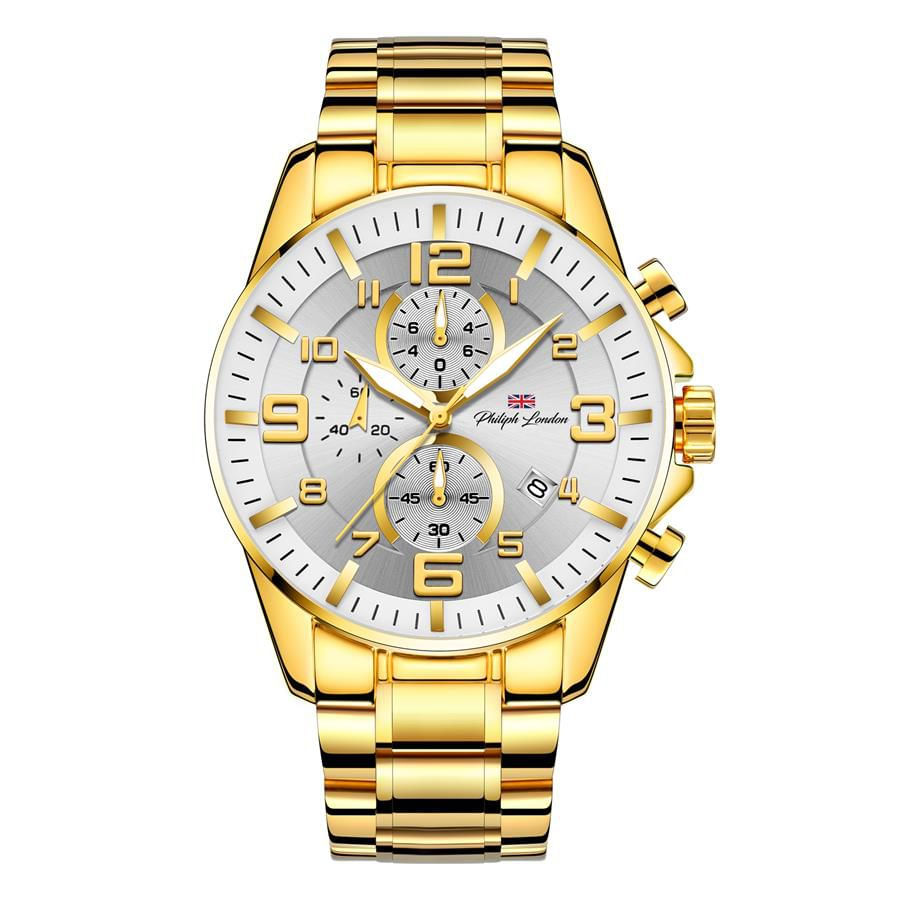 Relógio Philiph London Masculino Ref: Pl80123645m Si Cronógrafo Dourado
