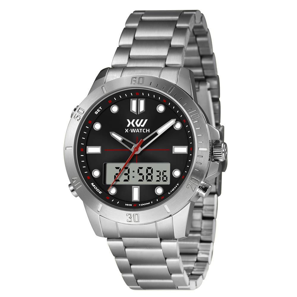 Relógio X-Watch Masculino Ref: Xmssa016 P1sx Prateado Anadigi