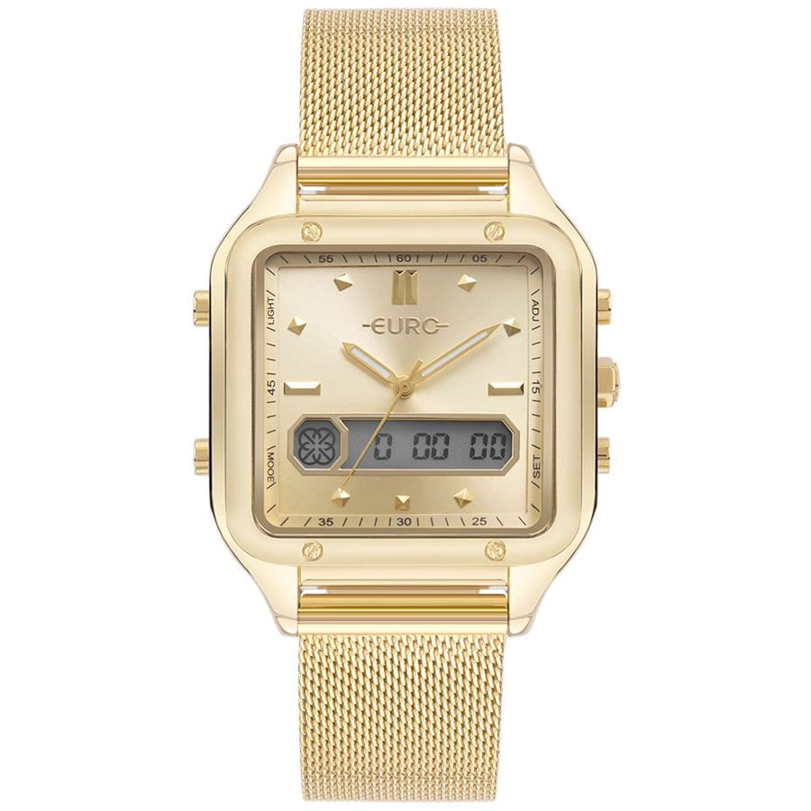 Relógio Euro Feminino Ref: Eubj3890aaw/4d Anadigi Retangular Dourado