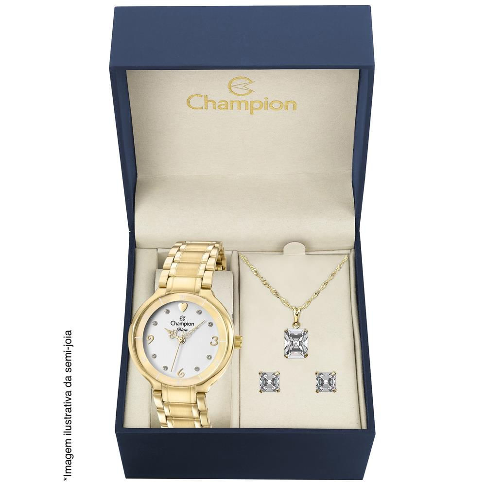 Relógio Champion Feminino Ref: Cn29696w Dourado + Semijoia