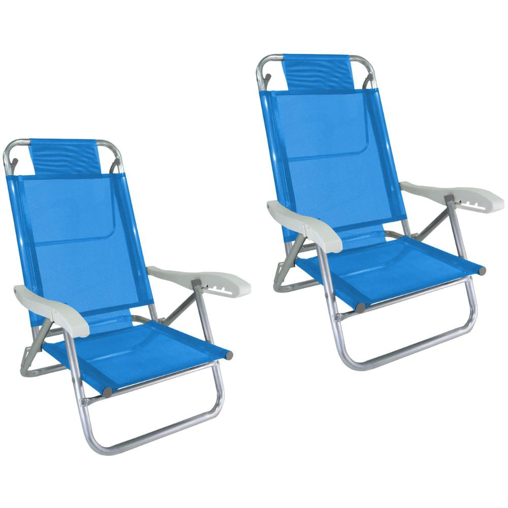 Kit 2 Cadeira de Praia Alumínio 5 Posições Azul Zaka