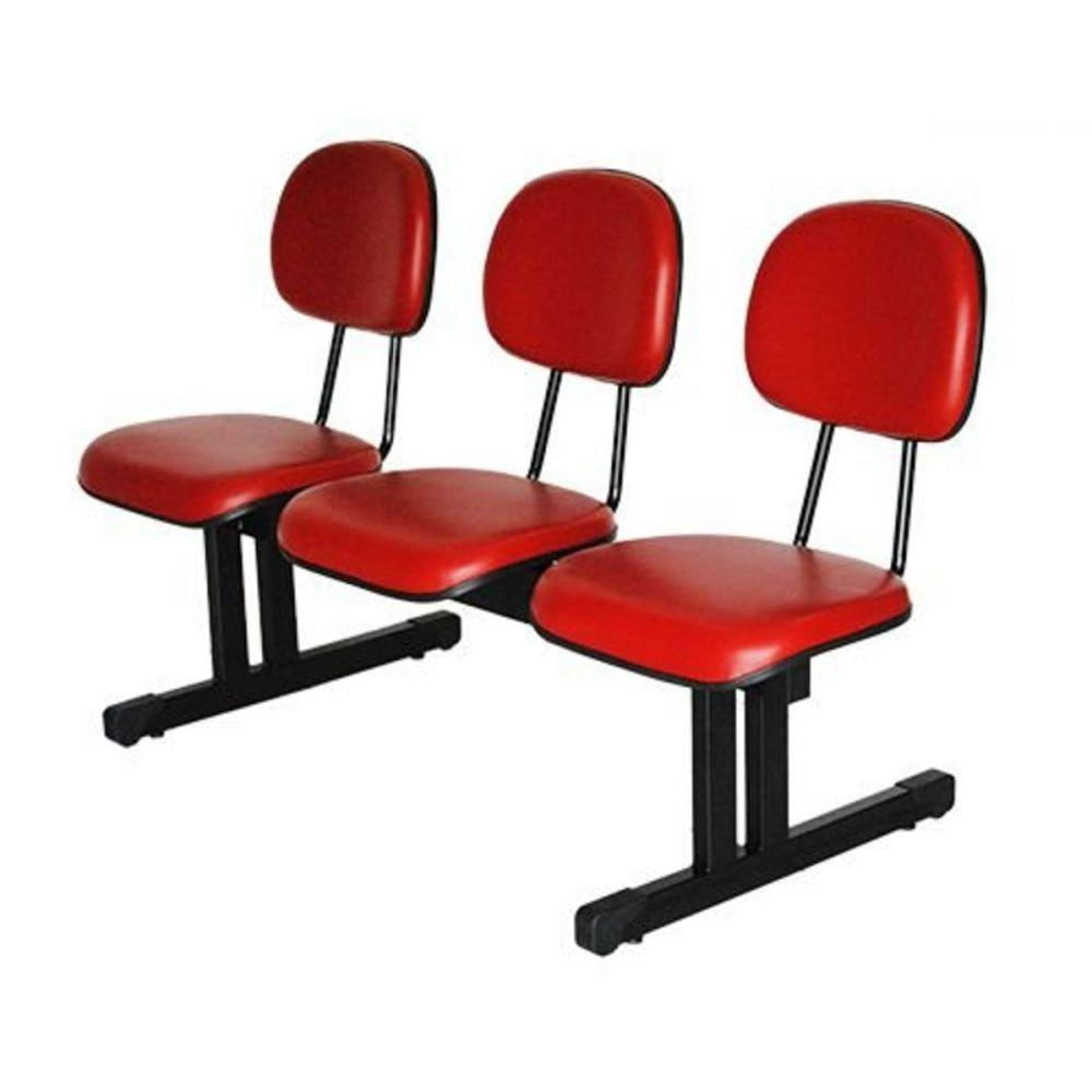 Cadeira Secretária Em Longarina Com 3 Lugares Vermelho