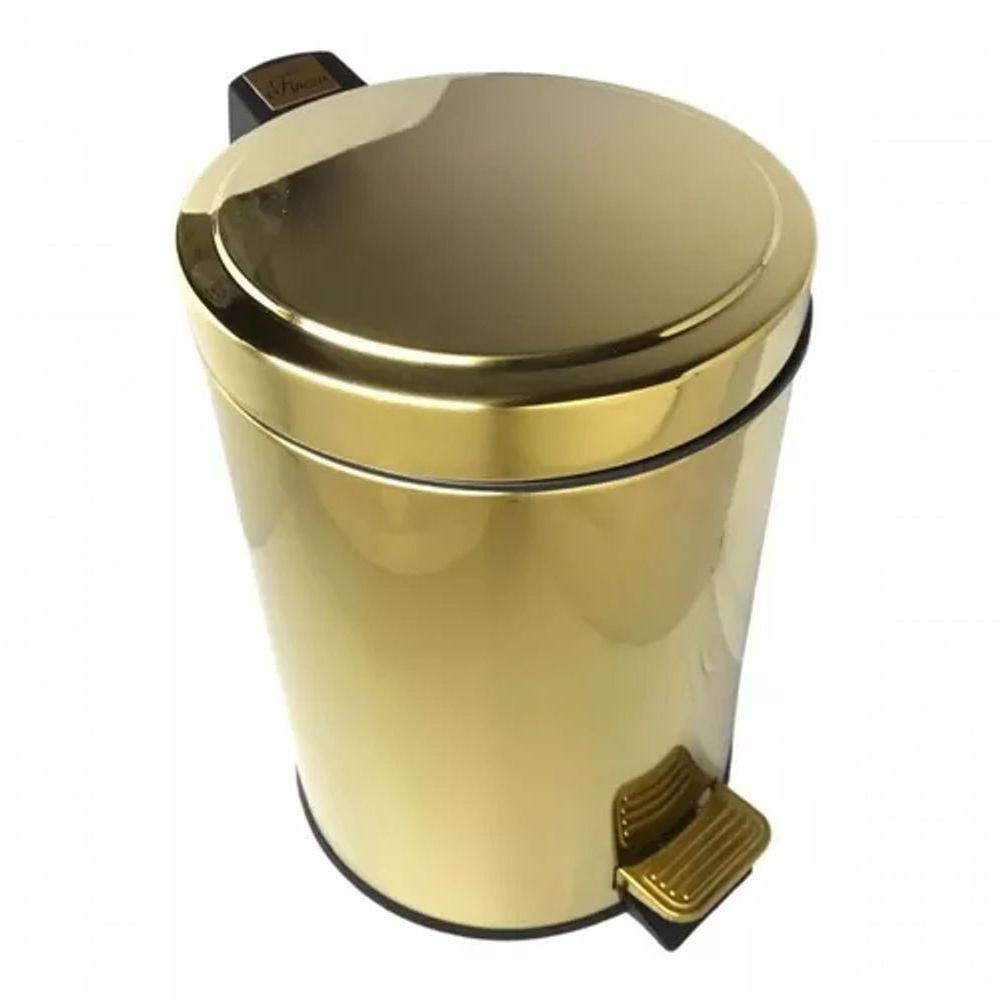Lixeira Dourada Em Aço Inox Para Banheiro Com Pedal 20l Fineza Novo Design