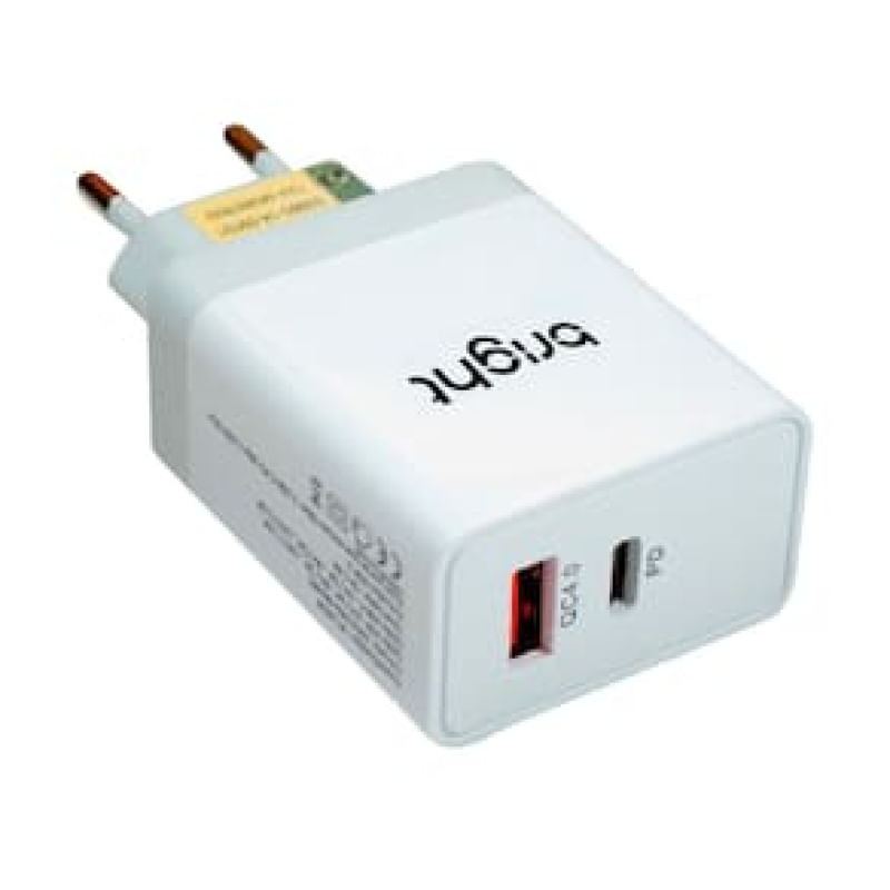 Carregador Ultrarrápido 4A Bright AC590 36W UBS e USB-C - Branco