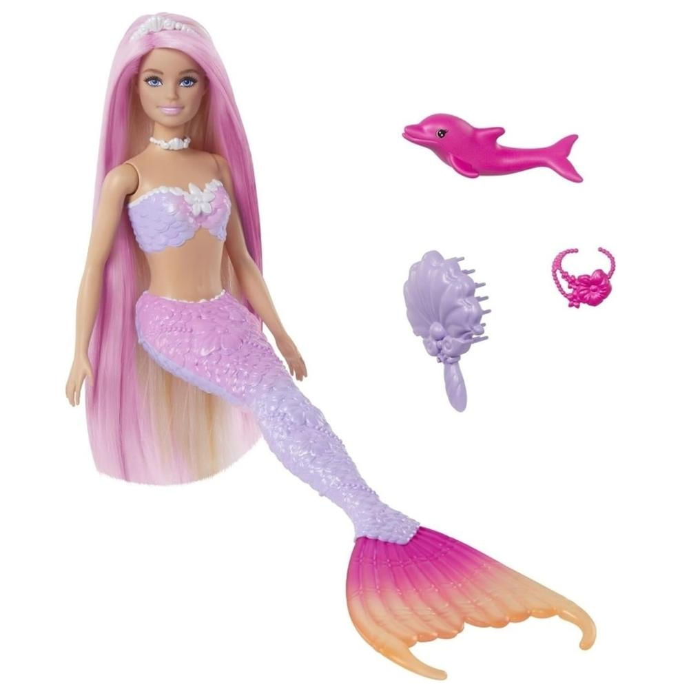 Boneca Barbie Sereia Malibu Cabelo Rosa Golfinho Acessórios HRP97 Mattel