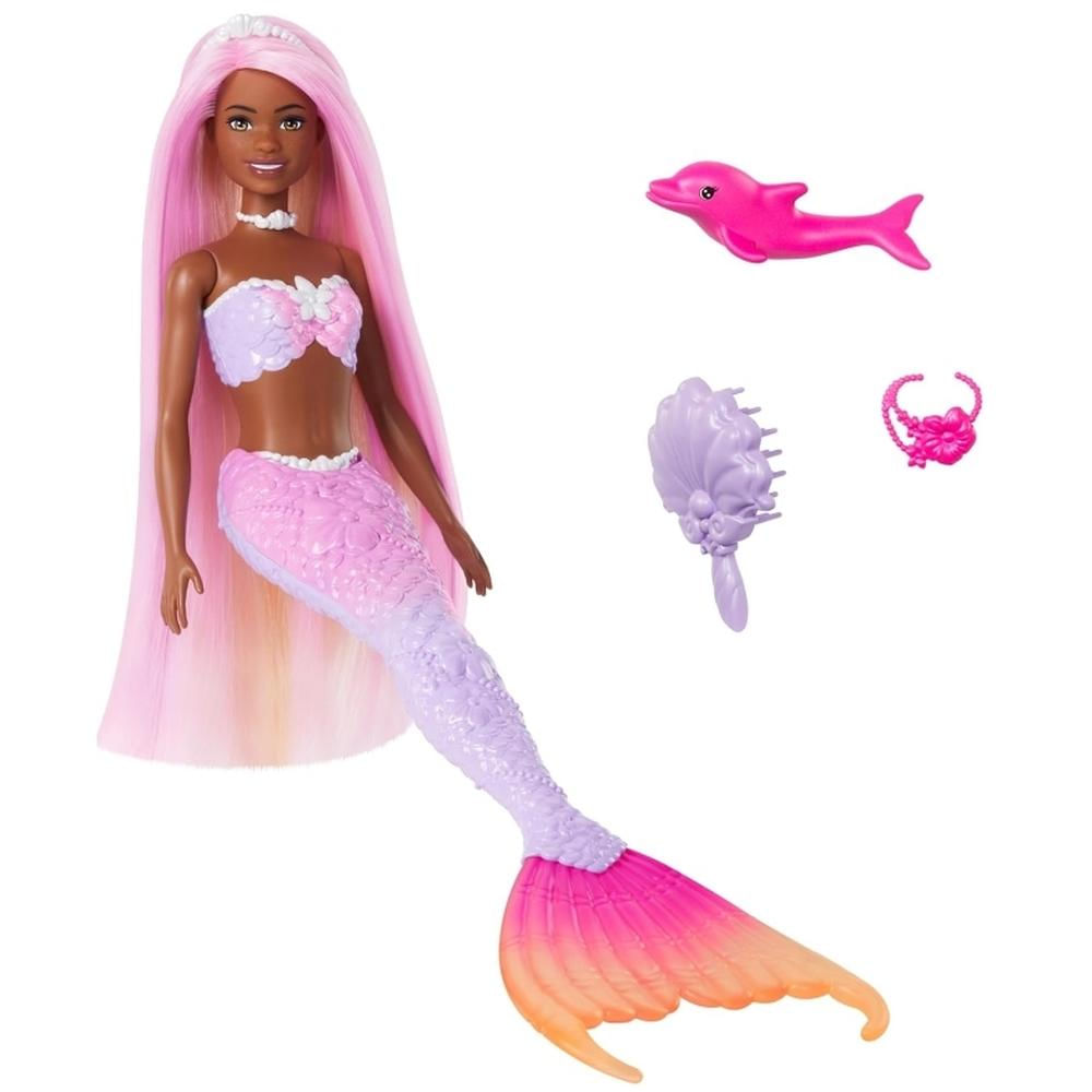 Boneca Barbie Sereia Brooklyn Cabelo Rosa Golfinho Acessórios HRP98 Mattel