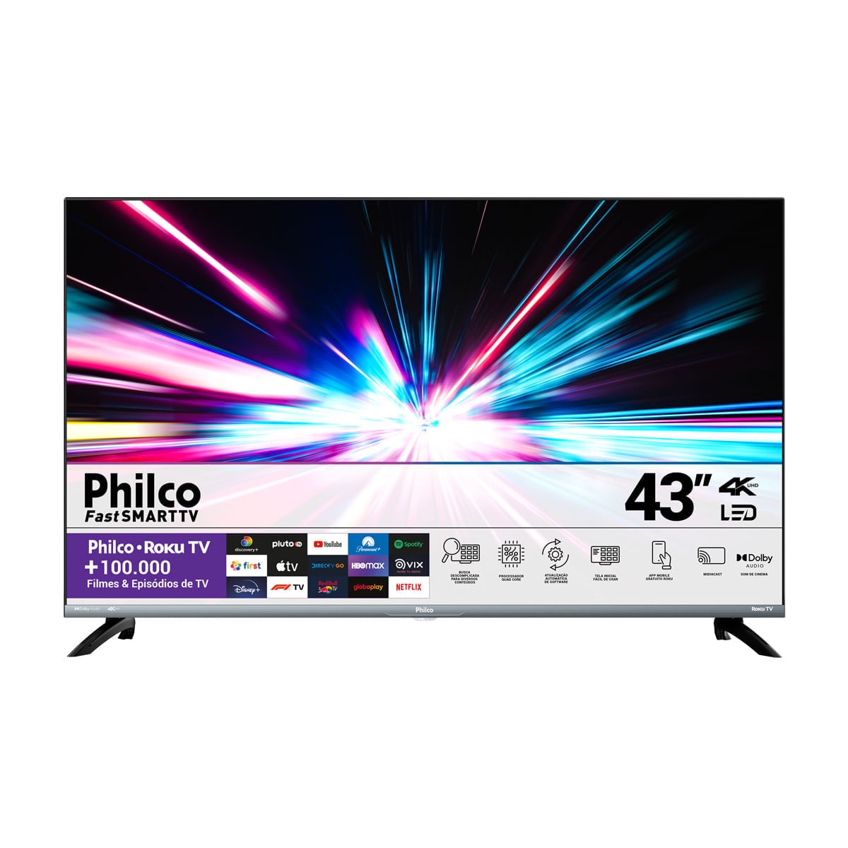 Smart TV 43” Philco 4K PTV43G70R2CSGBL Roku Led Dolby Audio Bivolt